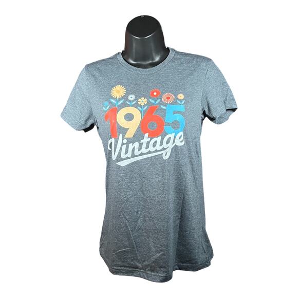Gildan M Retro 1965 Vintage Tee Gray Floral Graphic Short Sleeve Birthday - Picture 1 of 4